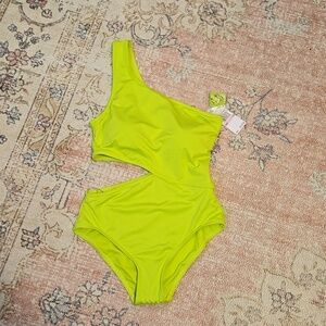 Michael Kors Lime One Shoulder Full Coverage One Piece Swimsuit - Size 10